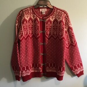 Talbots Red and Cream Wool Women’s Cardigan Sweater